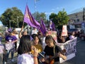 group of militant and revolutionary women GABRIELA singing hymns while holding a protest rally on the city main street