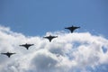 Group of military aircrafts flying in blue sky Royalty Free Stock Photo