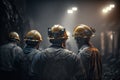 Group of mine workers wearing helmets. Generative AI