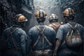 A group of miners in helmets standing in a mine. Generative AI