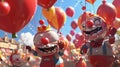 A group of mischievous cartoon characters have taken over the festival using their cherry balloons to play pranks on Royalty Free Stock Photo