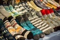 group of mismatched socks on sale clearance table Royalty Free Stock Photo