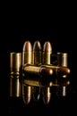 group 9mm bullet for a gun and reflection isolated on a black background are Suitable for creative graphic design Royalty Free Stock Photo