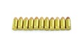 Group of 11mm bullets isolated on a white background