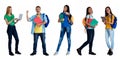 Group of 5 modern caucasian and latin american students Royalty Free Stock Photo