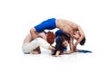 The group of modern dancers, art contemp dance, blue and white combination of emotions