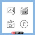 Group of 4 Modern Filledline Flat Colors Set for delete, media, calendar, routine, business