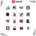 Group of 16 Modern Flat Color Filled Lines Set for sport, bowling, sms, pointer, cursor