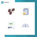 Group of 4 Modern Flat Icons Set for bean, paper, fruit, pak, pen