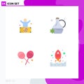 Group of 4 Modern Flat Icons Set for billionaire, confectionery, person, jug, launching