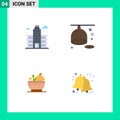 Editable Vector Line Pack of 4 Simple Flat Icons of city, medicine, building, fruit, bowl