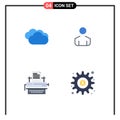 Group of 4 Modern Flat Icons Set for cloud raining, type, rainy weather, person, paper Royalty Free Stock Photo