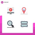 Group of 4 Modern Flat Icons Set for computer, outsource, magnifier, job, germs Royalty Free Stock Photo