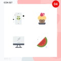 Group of 4 Modern Flat Icons Set for earth, computer, safe, cup, device