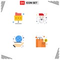 Group of 4 Modern Flat Icons Set for network, hand, christmas, cap, bag Royalty Free Stock Photo