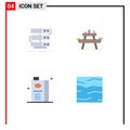 4 Thematic Vector Flat Icons and Editable Symbols of server, picnic, database, food, drink