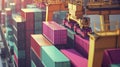 A group of modern gantry cranes busy at work lifting and transferring rows of colorful shipping containers with