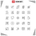 25 User Interface Line Pack of modern Signs and Symbols of people, smart watch, cable, smart wrist, email