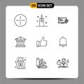 Group of 9 Modern Outlines Set for appriciate, money, payment, building, online payment Royalty Free Stock Photo