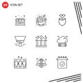 Group of 9 Modern Outlines Set for business, tool, hipster, paint brush, brush