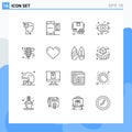 Group of 16 Modern Outlines Set for city, storage, valentine, server, gear