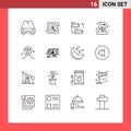 Group of 16 Modern Outlines Set for cosmetics, finance, document, money, bag