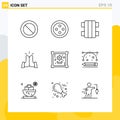 Group of 9 Modern Outlines Set for designing tools, hobby, sport, hobbies, high