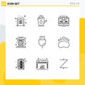 Group of 9 Modern Outlines Set for electronics, well, water, farming, agriculture