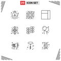 Group of 9 Modern Outlines Set for growth, leafe, grid, plant, lantern
