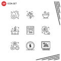 Group of 9 Modern Outlines Set for money, shopping cart, patient, ecommerce, heart Royalty Free Stock Photo