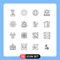 Group of 16 Modern Outlines Set for setting, network, cack, team, group Royalty Free Stock Photo
