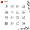 Editable Vector Line Pack of 16 Simple Outlines of shop, coffee, report, cafe, spring