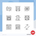 Group of 9 Modern Outlines Set for wifi, online, therapy, internet, money Royalty Free Stock Photo