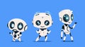 Group Of Modern Robots Isolated On Blue Background Cute Cartoon Character Artificial Intelligence Concept Royalty Free Stock Photo