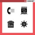 Group of 4 Modern Solid Glyphs Set for apps, shop, phone, process, park