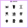 9 Thematic Vector Solid Glyphs and Editable Symbols of art, medicine, beauty, health, salon