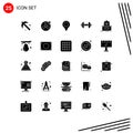 Group of 25 Modern Solid Glyphs Set for boss, motivation, location, sport, dumbbell