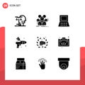 Modern Set of 9 Solid Glyphs and symbols such as boxing, paint, meeting, color, hardware Royalty Free Stock Photo