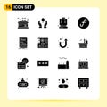Group of 16 Modern Solid Glyphs Set for browser, bank, woman, aruba, travel