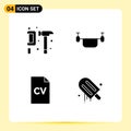 Group of 4 Modern Solid Glyphs Set for camping, vehicles, gear, drone, education