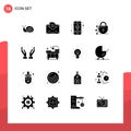Group of 16 Modern Solid Glyphs Set for caring, technology, device, lock, smartphone