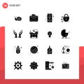 Group of 16 Modern Solid Glyphs Set for caring, technology, device, lock, smartphone Royalty Free Stock Photo