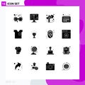 Group of 16 Modern Solid Glyphs Set for clothing, time, graphics, schedule, date