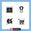 Group of 4 Modern Solid Glyphs Set for color, money, screen, medal, online shopping