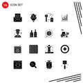 Group of 16 Modern Solid Glyphs Set for diagram, analytics, ice cream, graph, lock