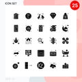 Group of 25 Modern Solid Glyphs Set for diamond, summer, inr, hot, bike Royalty Free Stock Photo