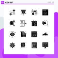 Group of 16 Modern Solid Glyphs Set for education, mac, iot, app, education Royalty Free Stock Photo