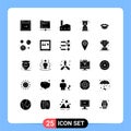 Group of 25 Modern Solid Glyphs Set for fast, hourglass, server, deadline, industry Royalty Free Stock Photo