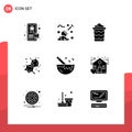 Group of 9 Modern Solid Glyphs Set for favorite, restaurant, vacation, kitchenware, boiling