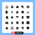Group of 25 Modern Solid Glyphs Set for fence, pollution, camposs, research, watch Royalty Free Stock Photo